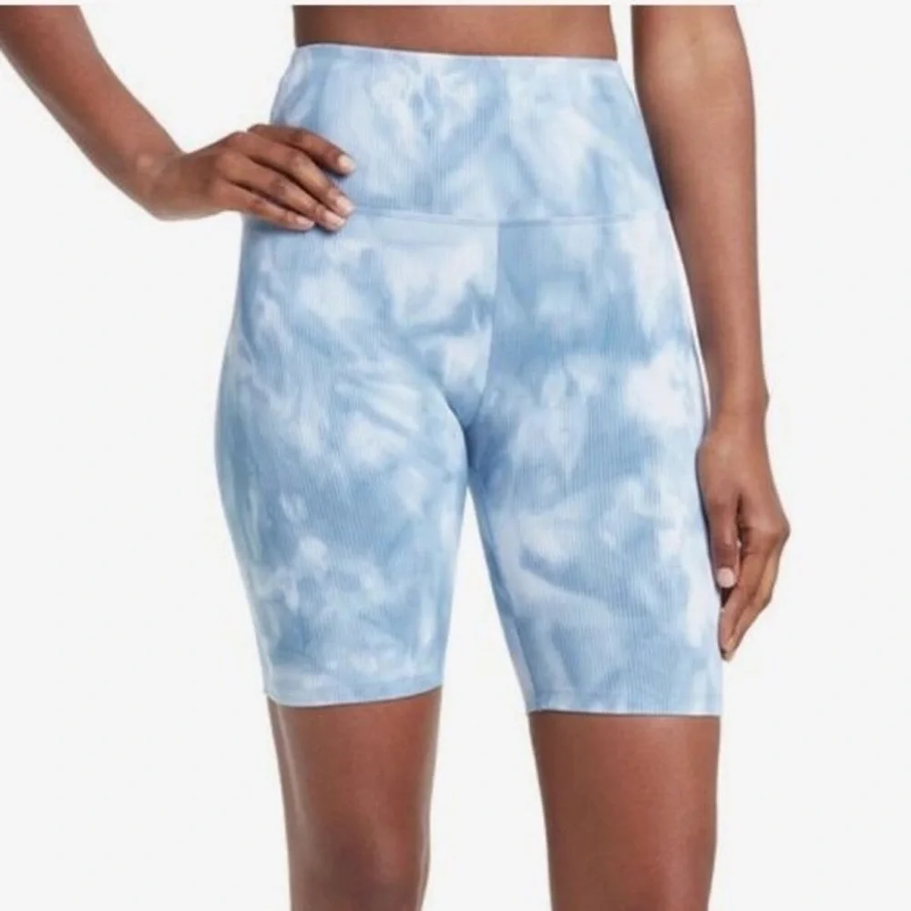 NWT Carbon 38 Ribbed Biker Short Long Length Stretch Gym High Rise Blue Sz XS